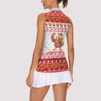 Turkey Christmas Women Sleeveless Polo Shirt with Santa Turkey Red Crescent Pattern Snowmen and Festive Lights - Wonder Print Shop