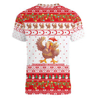 Turkey Christmas Women V-Neck T-Shirt with Santa Turkey Red Crescent Pattern Snowmen and Festive Lights - Wonder Print Shop