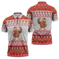 Turkey Christmas Zipper Polo Shirt with Santa Turkey Red Crescent Pattern Snowmen and Festive Lights - Wonder Print Shop