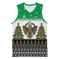 United Arab Emirates Christmas Basketball Jersey with Falcon Tree Design Snowflake Pattern and National Emblem - Wonder Print Shop