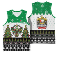 United Arab Emirates Christmas Basketball Jersey with Falcon Tree Design Snowflake Pattern and National Emblem - Wonder Print Shop