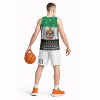 United Arab Emirates Christmas Basketball Jersey with Falcon Tree Design Snowflake Pattern and National Emblem - Wonder Print Shop