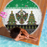 United Arab Emirates Christmas Beach Blanket with Falcon Tree Design Snowflake Pattern and National Emblem - Wonder Print Shop