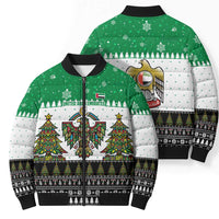 United Arab Emirates Christmas Bomber Puffer Jacket with Falcon Tree Design Snowflake Pattern and National Emblem - Wonder Print Shop