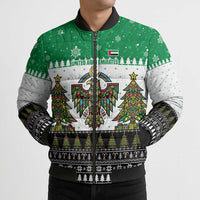 United Arab Emirates Christmas Bomber Puffer Jacket with Falcon Tree Design Snowflake Pattern and National Emblem - Wonder Print Shop