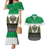United Arab Emirates Christmas Couples Matching Mermaid Dress and Hawaiian Shirt with Falcon Tree Design Snowflake Pattern and National Emblem - Wonder Print Shop