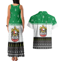 United Arab Emirates Christmas Couples Matching Tank Maxi Dress and Hawaiian Shirt with Falcon Tree Design Snowflake Pattern and National Emblem - Wonder Print Shop