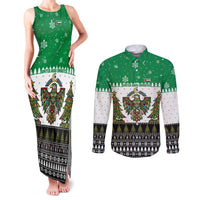 United Arab Emirates Christmas Couples Matching Tank Maxi Dress and Long Sleeve Button Shirt with Falcon Tree Design Snowflake Pattern and National Emblem - Wonder Print Shop