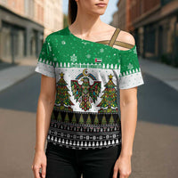 United Arab Emirates Christmas Cross Shoulder Shirt with Falcon Tree Design Snowflake Pattern and National Emblem - Wonder Print Shop