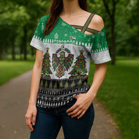 United Arab Emirates Christmas Cross Shoulder Shirt with Falcon Tree Design Snowflake Pattern and National Emblem - Wonder Print Shop