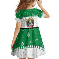 United Arab Emirates Christmas Family Matching Long Sleeve Bodycon Dress and Hawaiian Shirt with Falcon Tree Design Snowflake Pattern and National Emblem - Wonder Print Shop