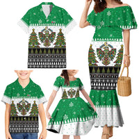 United Arab Emirates Christmas Family Matching Mermaid Dress and Hawaiian Shirt with Falcon Tree Design Snowflake Pattern and National Emblem - Wonder Print Shop