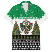 United Arab Emirates Christmas Family Matching Off The Shoulder Long Sleeve Dress and Hawaiian Shirt with Falcon Tree Design Snowflake Pattern and National Emblem - Wonder Print Shop