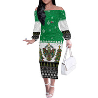 United Arab Emirates Christmas Family Matching Off The Shoulder Long Sleeve Dress and Hawaiian Shirt with Falcon Tree Design Snowflake Pattern and National Emblem - Wonder Print Shop