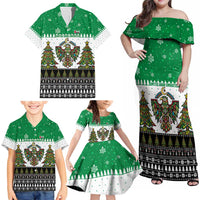 United Arab Emirates Christmas Family Matching Off Shoulder Maxi Dress and Hawaiian Shirt with Falcon Tree Design Snowflake Pattern and National Emblem - Wonder Print Shop