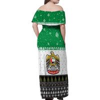 United Arab Emirates Christmas Family Matching Off Shoulder Maxi Dress and Hawaiian Shirt with Falcon Tree Design Snowflake Pattern and National Emblem - Wonder Print Shop