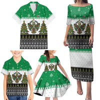 United Arab Emirates Christmas Family Matching Puletasi and Hawaiian Shirt with Falcon Tree Design Snowflake Pattern and National Emblem - Wonder Print Shop