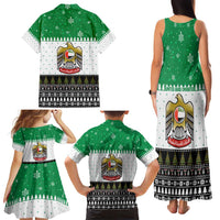 United Arab Emirates Christmas Family Matching Tank Maxi Dress and Hawaiian Shirt with Falcon Tree Design Snowflake Pattern and National Emblem - Wonder Print Shop