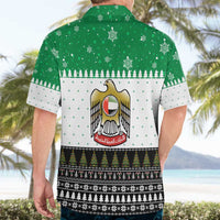 United Arab Emirates Christmas Hawaiian Shirt with Falcon Tree Design Snowflake Pattern and National Emblem - Wonder Print Shop