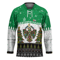 United Arab Emirates Christmas Hockey Jersey with Falcon Tree Design Snowflake Pattern and National Emblem - Wonder Print Shop
