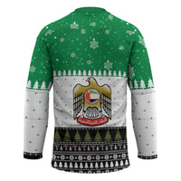 United Arab Emirates Christmas Hockey Jersey with Falcon Tree Design Snowflake Pattern and National Emblem - Wonder Print Shop