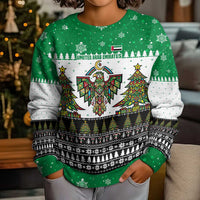 United Arab Emirates Christmas Kid Ugly Christmas Sweater with Falcon Tree Design Snowflake Pattern and National Emblem - Wonder Print Shop
