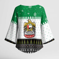 United Arab Emirates Christmas Kimono Sleeve Blouse with Falcon Tree Design Snowflake Pattern and National Emblem - Wonder Print Shop