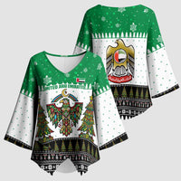 United Arab Emirates Christmas Kimono Sleeve Blouse with Falcon Tree Design Snowflake Pattern and National Emblem - Wonder Print Shop