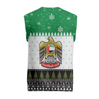 United Arab Emirates Christmas Knitted V-Neck Vest with Falcon Tree Design Snowflake Pattern and National Emblem - Wonder Print Shop