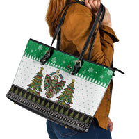 United Arab Emirates Christmas Leather Tote Bag with Falcon Tree Design Snowflake Pattern and National Emblem - Wonder Print Shop
