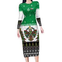 United Arab Emirates Christmas Long Sleeve Bodycon Dress with Falcon Tree Design Snowflake Pattern and National Emblem - Wonder Print Shop