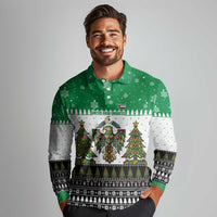 United Arab Emirates Christmas Long Sleeve Polo Shirt with Falcon Tree Design Snowflake Pattern and National Emblem - Wonder Print Shop
