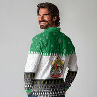 United Arab Emirates Christmas Long Sleeve Polo Shirt with Falcon Tree Design Snowflake Pattern and National Emblem - Wonder Print Shop