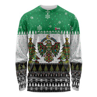 United Arab Emirates Christmas Long Sleeve Shirt with Falcon Tree Design Snowflake Pattern and National Emblem - Wonder Print Shop