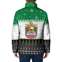 United Arab Emirates Christmas Padded Jacket with Falcon Tree Design Snowflake Pattern and National Emblem - Wonder Print Shop