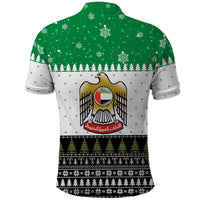 United Arab Emirates Christmas Polo Shirt with Falcon Tree Design Snowflake Pattern and National Emblem - Wonder Print Shop