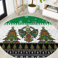 United Arab Emirates Christmas Round Carpet with Falcon Tree Design Snowflake Pattern and National Emblem - Wonder Print Shop