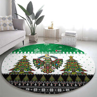 United Arab Emirates Christmas Round Carpet with Falcon Tree Design Snowflake Pattern and National Emblem - Wonder Print Shop
