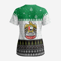 United Arab Emirates Christmas Scrub Top with Falcon Tree Design Snowflake Pattern and National Emblem - Wonder Print Shop