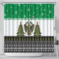 United Arab Emirates Christmas Shower Curtain with Falcon Tree Design Snowflake Pattern and National Emblem - Wonder Print Shop