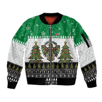 United Arab Emirates Christmas Sleeve Zip Bomber Jacket with Falcon Tree Design Snowflake Pattern and National Emblem - Wonder Print Shop