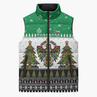 United Arab Emirates Christmas Sleeveless Puffer Jacket with Falcon Tree Design Snowflake Pattern and National Emblem - Wonder Print Shop