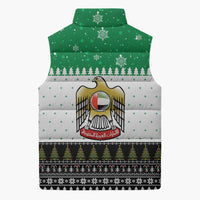 United Arab Emirates Christmas Sleeveless Puffer Jacket with Falcon Tree Design Snowflake Pattern and National Emblem - Wonder Print Shop