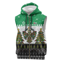 United Arab Emirates Christmas Sleeveless Zip Hoodie with Falcon Tree Design Snowflake Pattern and National Emblem - Wonder Print Shop