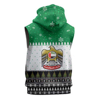 United Arab Emirates Christmas Sleeveless Zip Hoodie with Falcon Tree Design Snowflake Pattern and National Emblem - Wonder Print Shop
