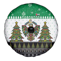 United Arab Emirates Christmas Spare Tire Cover with Falcon Tree Design Snowflake Pattern and National Emblem - Wonder Print Shop