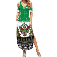 United Arab Emirates Christmas Summer Maxi Dress with Falcon Tree Design Snowflake Pattern and National Emblem - Wonder Print Shop