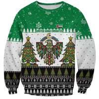 United Arab Emirates Christmas Sweatshirt with Falcon Tree Design Snowflake Pattern and National Emblem - Wonder Print Shop