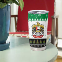 United Arab Emirates Christmas Tumbler Cup with Falcon Tree Design Snowflake Pattern and National Emblem - Wonder Print Shop