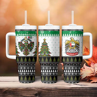 United Arab Emirates Christmas Tumbler With Handle with Falcon Tree Design Snowflake Pattern and National Emblem - Wonder Print Shop